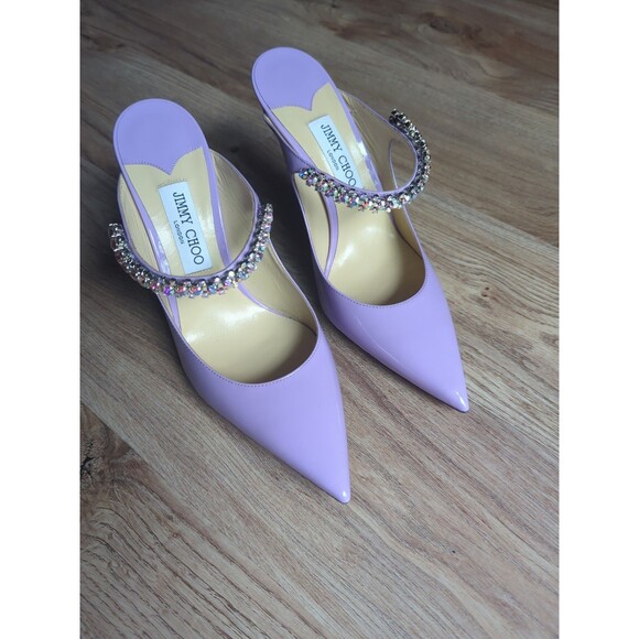 Jimmy Choo Bing 100 Lilac Patent Leather Slip On Mule Heels Womens EU 40.5 - Picture 12 of 16